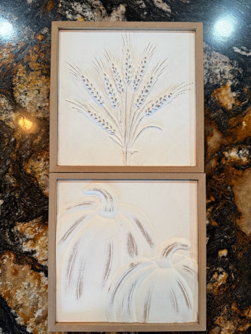 Neutral Wheat & Pumpkins Wall Art - Set of 2